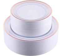 LATERN 60Pcs Rose Gold Plastic Dinnerware Set, 30Pcs 26cm Dinner Plates + 30Pcs 19cm Salad Plates, Reusable Plastic Plates for 30 Guests Wedding Anniversary Garden Dessert Party