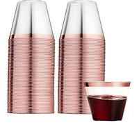 LATERN 60Pcs Rose Gold Rimmed Plastic Cups, 270ml Plastic Tumblers Reusable Drink Cups Elegant Party Wine Glasses for Champagne Beer Cocktail Martini Soda Dessert (8.9 x 7.1cm)