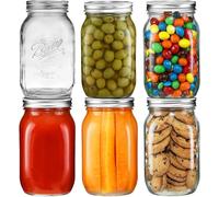 LATERN 6Pcs 32oz Wide Mouth Mason Jars, 960ml Printed Glass Jars Leakproof Mason Glass Jar with Airtight Lid and Band for Preserving Jam Honey Jelly Sauces Meal Prep Overnight Oats Salad Yogurt