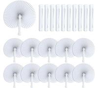 LATERN 72Pcs Folding Paper Fans, 25CM Round Paper Fans Chinese Handheld Fans White Wedding Fans with Plastic Handles for Summer Wedding Birthday Party DIY Favours Travel