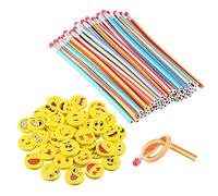 LATERN 80 Pcs Kids Party Bag Filler Set, 40Pcs Soft Flexible Bendy Pencils, 40Pcs Emoji Smile Erasers, Magic Bend Toys Party Favor Supplies for Family School Class