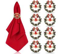 LATERN 8Pcs Christmas Napkin Rings, Gold Christmas Wreath Napkin Holders Xmas Napkin Buckle with Jingle Bell for Christmas Lunch Thanksgiving Holiday Wedding Party Table Decoration (4cm x 4cm)