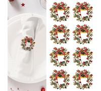 LATERN 8Pcs Christmas Napkin Rings, Gold Christmas Wreath Napkin Holders Xmas Napkin Buckle with Rhinestone for Christmas Lunch Thanksgiving Party Holiday Wedding Table Decoration (4cm x 4cm)
