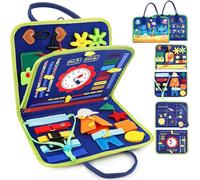 LATERN Busy Board Montessori Toy for Kids, 28CM x 21CM Educational Learning Activity Sensory Board Developing Sensory Fine Motor Skills Toy for Boys Girls Gift Plane Car Travel (Blue)