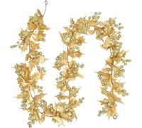 LATERN Gold Berry Christmas Garland, 175CM Flexible Artificial Berry Garland with Gold Glitter Berries and Holly Leaves for Winter Christmas Holiday New Year Fireplace Decoration