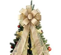LATERN Gold Christmas Tree Topper Bow, 30CM x 110CM Large Velvet Christmas Bow Xmas Tree Top Hat with Glitter Satin Mesh Streamer for Christmas Tree Fireplace Wreath Door Home Decor