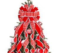 LATERN Red Christmas Tree Topper Bow, 30CM x 115CM Large Velvet Christmas Bow Xmas Tree Top Hat with White Edge and White Stripe for Christmas Tree Fireplace Wreath Door Home Decor