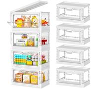 【Latest Model】Mini Stackable Storage Boxes with Lid - 4 Pack Multifunctional & Foldable Storage Box for Lego, Snacks, Stationery and Desk Supplies, Ideal for Desk Organiser Clear Organizer Boxes