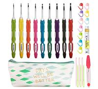 Latest Set of 27 PCS Ergonomic Crochet Hooks Set with Case Extra Long Soft Grip Handles Crochet Hook Needles for Arthritic Hands,Standard US Size B(2MM)-J(6MM)