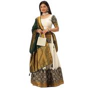 Latest South Indian Style Unstitched Half Saree for Women, White, One Size