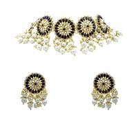 Latest Stylish Gold Plated Round Shape Floral Design Artificial Stone & Pearl Choker Necklace With Earring Jewellery set - Sky Blue