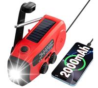 Latest Version Wind Up Radio Solar, Battery, Torch, Phone Charger 2000mAh Rechargeable Power Bank UK Emergency Hand Crank AM/FM Radio with Live Weather Updates Camping Emergency Survival Kit SOS Alarm