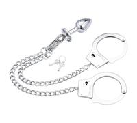 LateToBed BDSM - cuffs with anal dildo (silver)