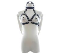 Latetobed - Black Bondage Harness with Gag and Nipple Clamps