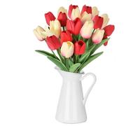 Latex Artificial Tulips, 20 Pcs Fake Faux Tulips, 1.38 Inches Artificial Silk Tulips Flowers Material Real Touch for Wedding Party Home Office Room Hotel Decor and DIY Floral Arrangements