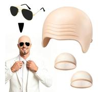 Latex Bald Cap with 2 Wig Caps,Sunglasses and Beard,Halloween Makeup | Realistic Skin,Pitbull Bald Cap,Cosplay Costume,Cosplay,Halloween,Theatrical Makeup, Music Festivals and Masquerade Balls