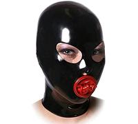 Latex Erotic Latex Mask Oral Seamless Gummy Rubber Hood with Condom,Black,Medium