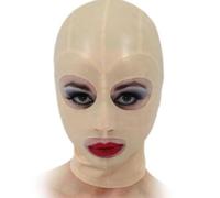 Latex Head Cover Latex Hood Open Eyes Mouth Handmade BDSM Fetish with Back Zipper for Novelty Latex Clubwear(Size:M-65CM)
