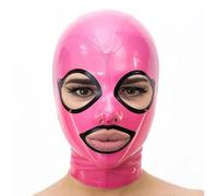 Latex Head Cover Rubber Head Mask with Black Trim Open Eyes Mouth Back Zipper Unisex Handmade Cosplay(Size:M-65CM)