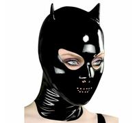 Latex Hood Exposed Eye Latex Head Cover Back Zipper Mouth with Small Hole for Cosplay Party Club Wear(Size:M-65CM)