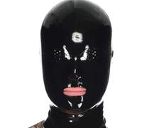 Latex Hood Exposed Mouth Back Zipper Small Holes In The Eyes Full Face Mask for Unisex Cosplay Club Wear(Size:S-63CM)