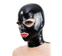 Latex Hood Mask All Inclusive Open Eyes Mouth Back Zipper Halloween Full Face Mask for Cosplay Party Club(Size:S-63CM)