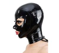 Latex Hood Mask Full Face Party Latex Mask-clothing with Trim Back Zipper Open Eyes Mouth (black,XXL)