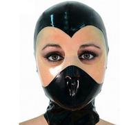 Latex Hood Riding Mask Nostril Ventilation Back Zipper Exposed Eye for Cosplay Party Club Wear Unisex(Size:M-65CM)