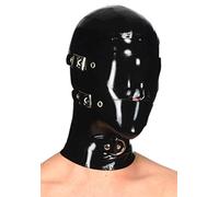 Latex Hood Rubber Full Face Blinder Detachable Cover Eye Mouth Mask Customized 0.4MM, Black, M