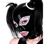Latex Hood Rubber Masks Open Eyes Mouth with Back Zipper with Hair Holes Handmade for Unisex Cosplay Club(Size:M-65CM)