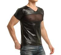 Latex-like men's shirt with mesh insert, black, XL
