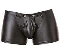 Latex-like men's shorts - vinyl wetlook shorts with closure, black, XXL