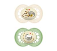MAM Latex Original Night Soothers | 6 Plus Months | Glow in The Dark Dummies | Comes in Dummy Steriliser Case | Baby Accessories | Green/Cream (Various Designs)