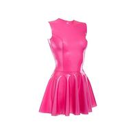 Latex Pleated Skirts One-Piece Dresses Sleeveless Boat Neck Pink Short Hot No Zipper Customized 0.4mm (L), Pink, L