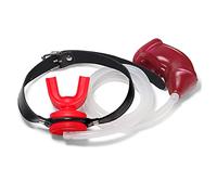 Latex Plug Urinal with Piss Hole Adjustable, Piss Funnel Silicone Plug Penis Sleeve, Penile Sheath Flow Into The Mouth Plug, Adult Gag Chastity Device Sex Toys (Red Gag+Red Sleeve)