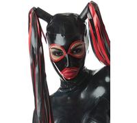 Latex Rubber Big Eyes Hood with Double Streams Masks 0.4MM, Black, Large