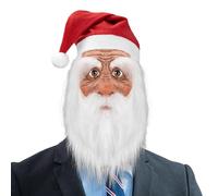 LaTex Santa - Face Piece Over Head Beard Suit Cover | Authentic Holiday Prop with Red Hat Decoration, Full Size Face Cover for Adult Christmas Event Dressing, Realistic Image
