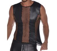Latex Similar Men's Top - Shirt 0/0 Sleeve with Fishnet Inserts, Black, S