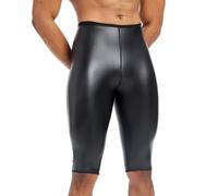 Latex Trousers for Men Leather Shorts Wetlook High Waist Abdominal Control Skinny Underpants Compression Shorts Men's PU Leather Body Shapewear Gym Fitness Training Sports Boxer Shorts, D Black, XXL