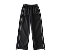 Latex Trousers Women's Black Shiny Loose Cargo Trousers for Women Retro Pocket Low Waist Drawstring Pig Nose Buckle Slim Straight Woven Casual Trousers Fitness Women's Trousers Short, black, L