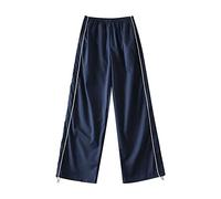Latex Trousers Women's Black Shiny Loose Cargo Trousers for Women Retro Pocket Low Waist Drawstring Pig Nose Buckle Slim Straight Woven Casual Trousers Fitness Women's Trousers Short, Bu2, M