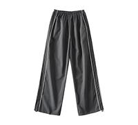 Latex Trousers Women's Black Shiny Loose Cargo Trousers for Women Retro Pocket Low Waist Drawstring Pig Nose Buckle Slim Straight Woven Casual Trousers Fitness Women's Trousers Short, gray, M