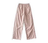 Latex Trousers Women's Black Shiny Loose Cargo Trousers for Women Retro Pocket Low Waist Drawstring Pig Nose Buckle Slim Straight Woven Casual Trousers Fitness Women's Trousers Short, pink, L