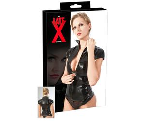 LATEX - Women's Black Short-Sleeve Zip-Up Top - XL
