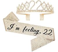 LATFZ I'm Feeling 22 Birthday Tiara and Sash- Happy 22nd Birthday Party Supplies - 22nd Fabulous Satin Sash Crystal Tiara Birthday Crown for 22nd Birthday Party Supplies and Decoration
