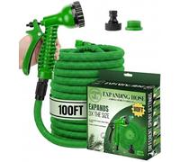 LATHAM & HALL 100FT Expanding Garden Hose Pipe - Flexible, Lightweight, Kink-Free Water Hose with Spray Nozzle - Green & Blue (Green)