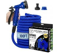 LATHAM & HALL 100FT Expanding Garden Hose Pipe - Flexible, Lightweight, Kink-Free Water Hose with Spray Nozzle - Green & Blue (Blue)