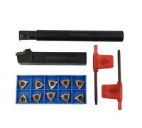 Lathe Tool Set with 10 Carbide Inserts for CNC Lathes, Internal Thread Machining SER1616H16 and SNR0013M16, Shank Diameter 16mm and 13mm, Includes T15 Key for Metalworking