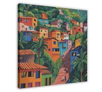 Latin American Colorful Homes Canvas Poster Bedroom Decor Landscape Office Room Decor Gift 24x24inch(60x60cm)
