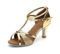 Latin American Dance Shoes with Soft Sole - Comfortable Heels for Ballroom Dancing Ideal for Practice Perfect for Dance Events Elegant Versatile Stylish, gold, 6 UK